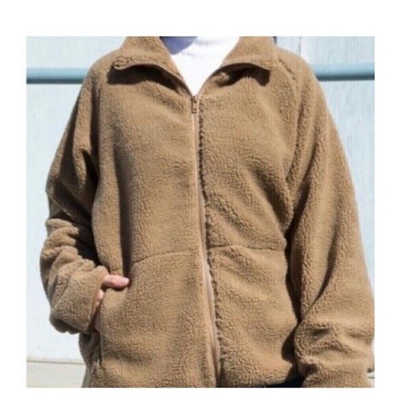 John Galt Full Zip Jacket long sleeve fuzzy Camel brown Women’s One Size teddy - Picture 8 of 16